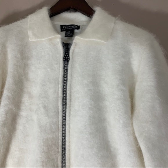 Venesha Angora Fur Sweater Jacket Soft Zip Front - Picture 2 of 7